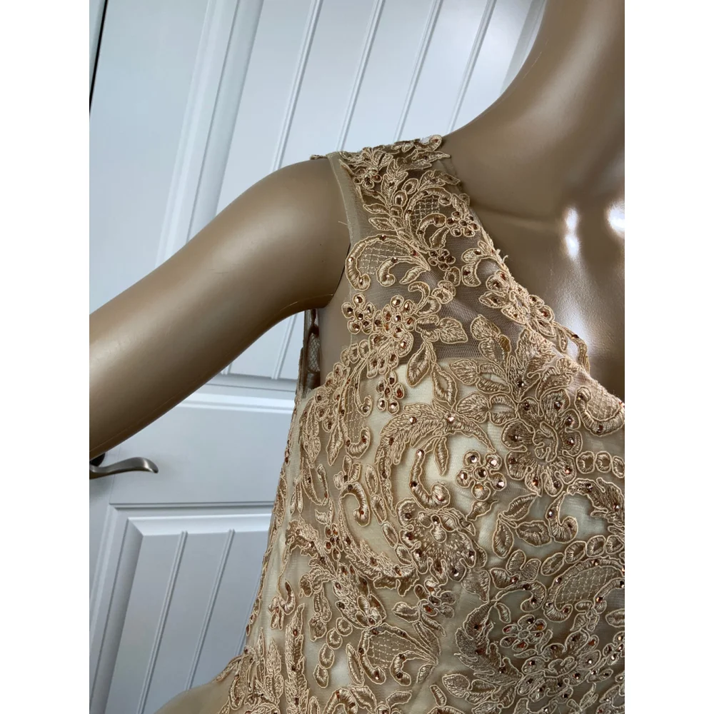 Ed Young Woman's Dress Bodice Size L Beige Gold Beading Detail Babydoll Girlhood